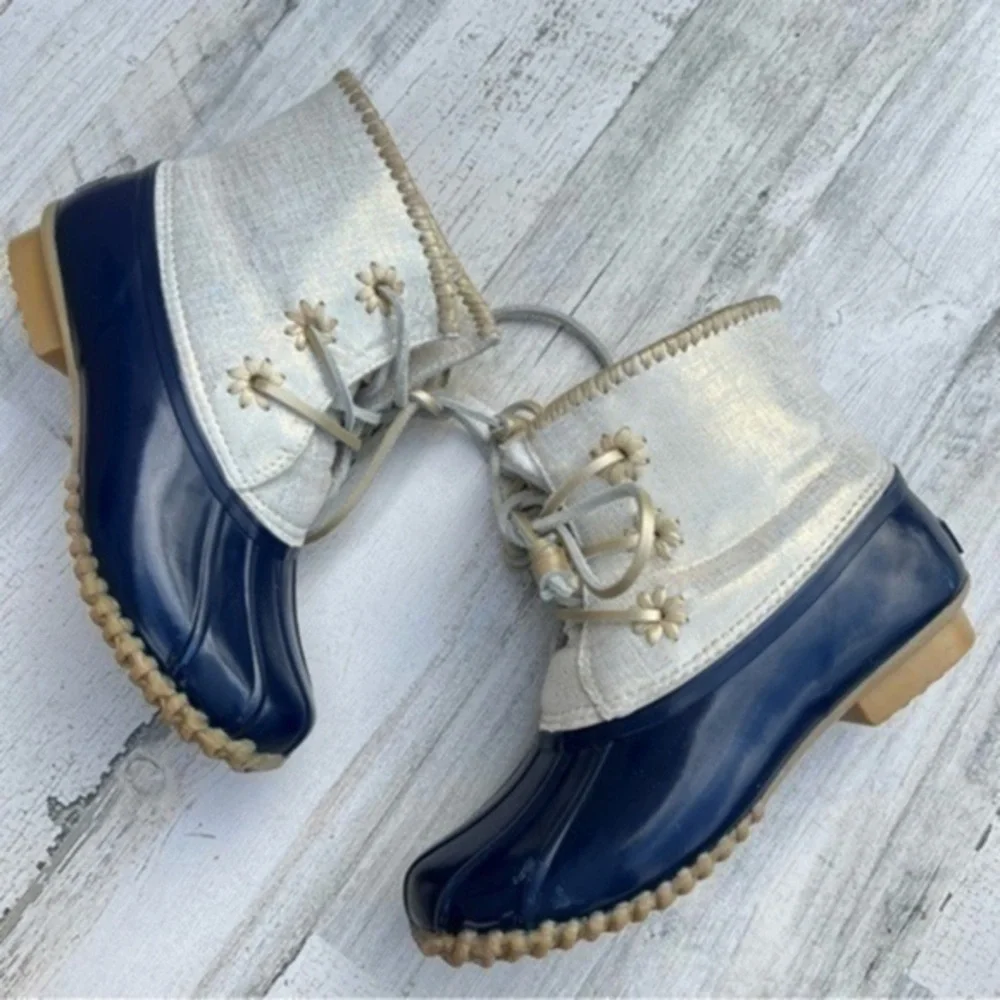 Jack Rogers‎ Boots Size 7 Womens Chloe Duck Outdoor Rain Gold Shimmer Blue